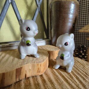 Vintage Japan Salt & Pepper Shakers Set - Cute Grey Squirrels